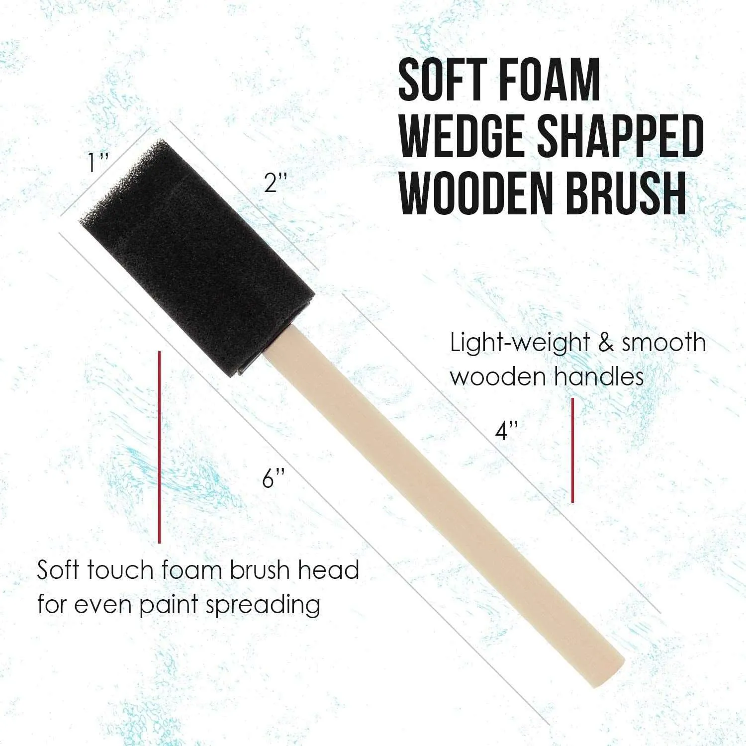 1 Inch Foam Sponge Wood Handle Paint Brush Set 50 Lightweight, Durable Acrylics, Stains, Varnishes, Crafts, Art