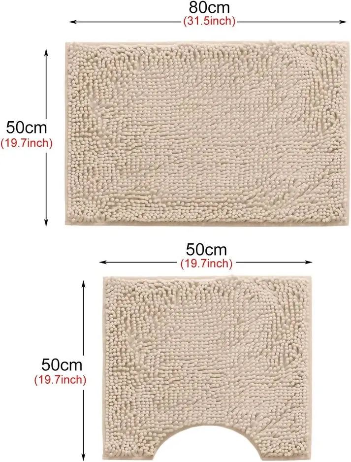 2 PCs Microfiber Anti Slip Commode Mat Set-14643Beige