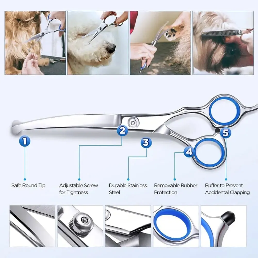 6 in 1 Professional Heavy Duty Ergonomic Stainless Steel Sharp Safety Round Tip Dog Scissors