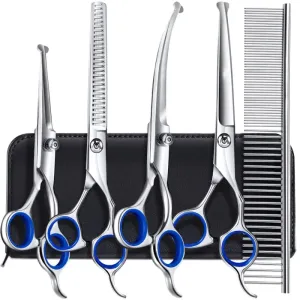 6 in 1 Professional Heavy Duty Ergonomic Stainless Steel Sharp Safety Round Tip Dog Scissors