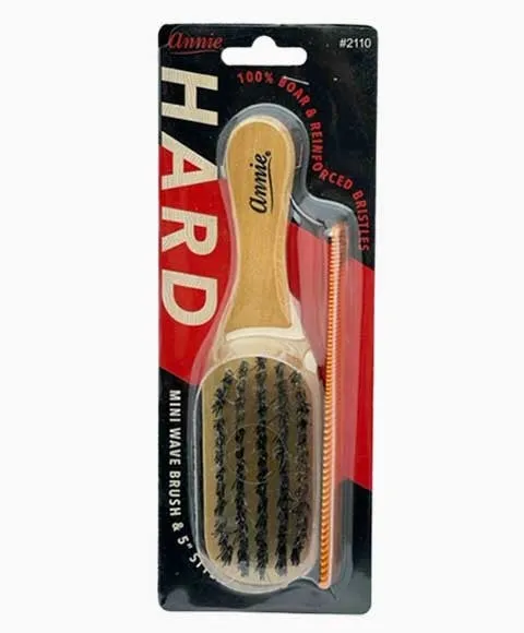 Annie Hard Mini Wooden Wave Boar Bristle Brush With 5 Styling Comb 4.8In 2110