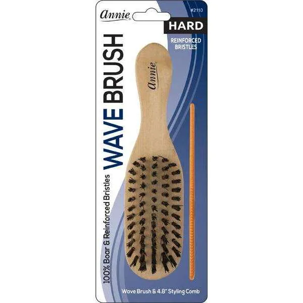 Annie Hard Mini Wooden Wave Boar Bristle Brush With 5 Styling Comb 4.8In 2110