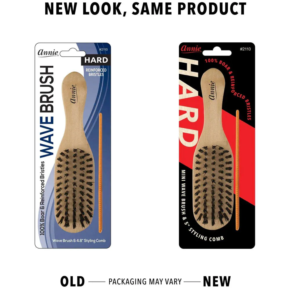 Annie Hard Mini Wooden Wave Boar Bristle Brush With 5 Styling Comb 4.8In 2110