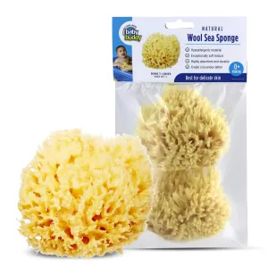 Baby Buddy Natural Wool Sea Sponge, Newborn Bath Time Essential, Ultra Soft for Delicate Skin, Hypoallergenic and Biodegradable, 2 Pack