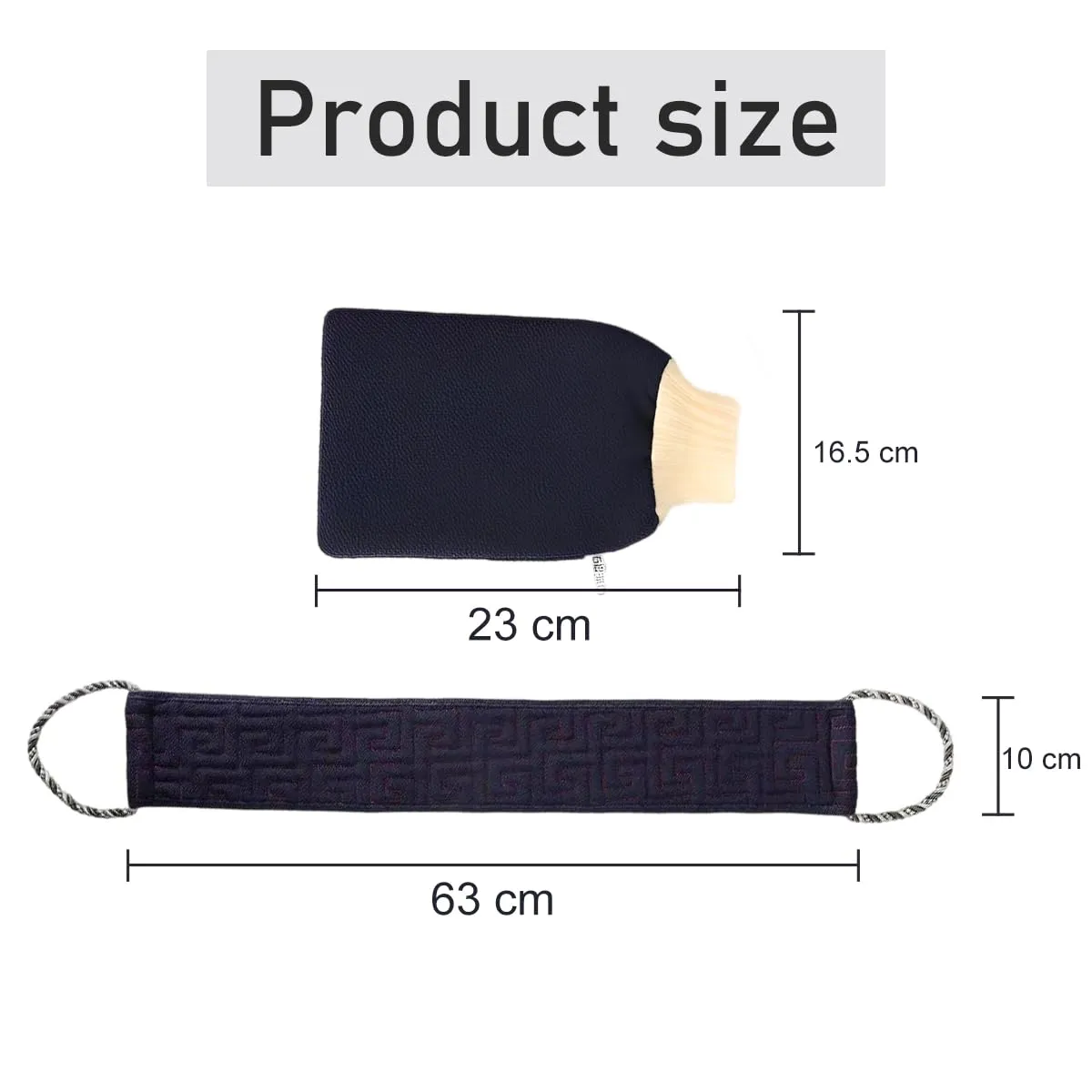 Back scrubber and peeling glove, exfoliating gloves, shower brush back, washing aid to remove dead skin, double-sided, 2 pieces of bath accessories for women and men, bath and shower (navy blue).