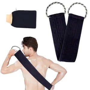Back scrubber and peeling glove, exfoliating gloves, shower brush back, washing aid to remove dead skin, double-sided, 2 pieces of bath accessories for women and men, bath and shower (navy blue).