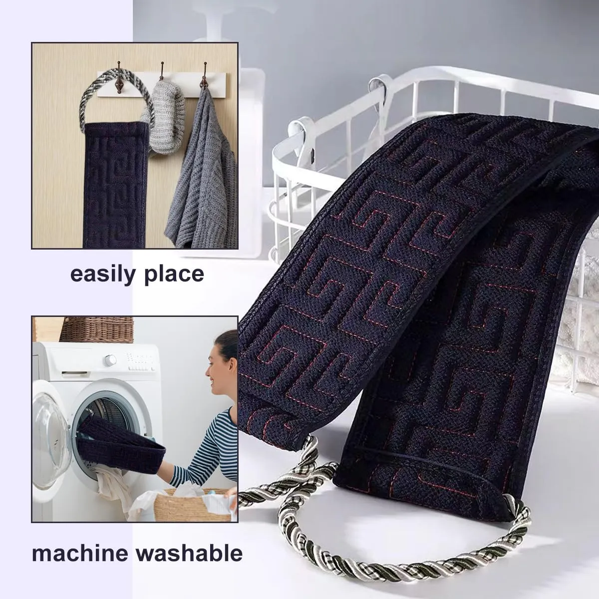 Back scrubber and peeling glove, exfoliating gloves, shower brush back, washing aid to remove dead skin, double-sided, 2 pieces of bath accessories for women and men, bath and shower (navy blue).