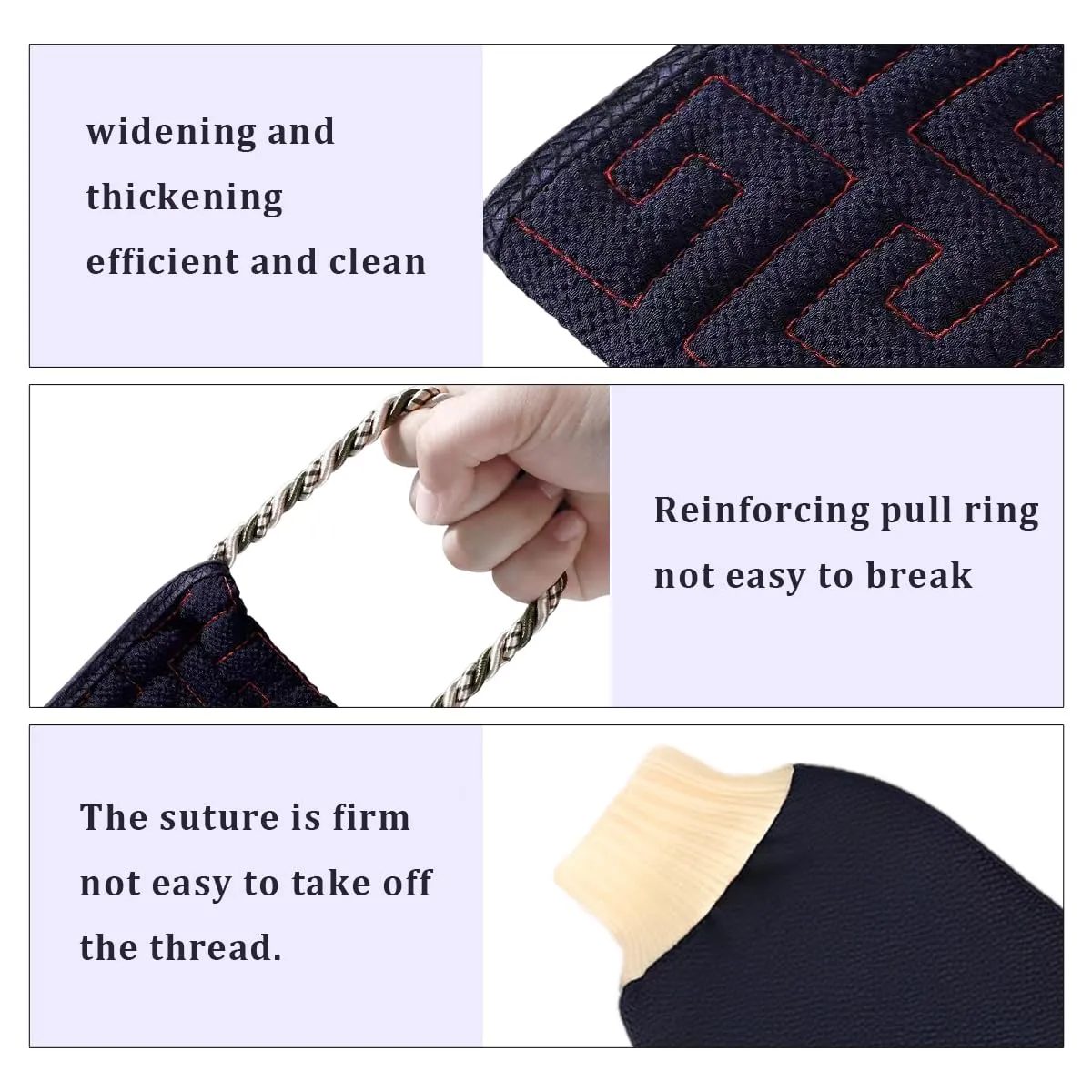 Back scrubber and peeling glove, exfoliating gloves, shower brush back, washing aid to remove dead skin, double-sided, 2 pieces of bath accessories for women and men, bath and shower (navy blue).