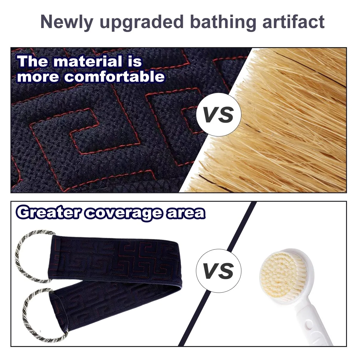 Back scrubber and peeling glove, exfoliating gloves, shower brush back, washing aid to remove dead skin, double-sided, 2 pieces of bath accessories for women and men, bath and shower (navy blue).