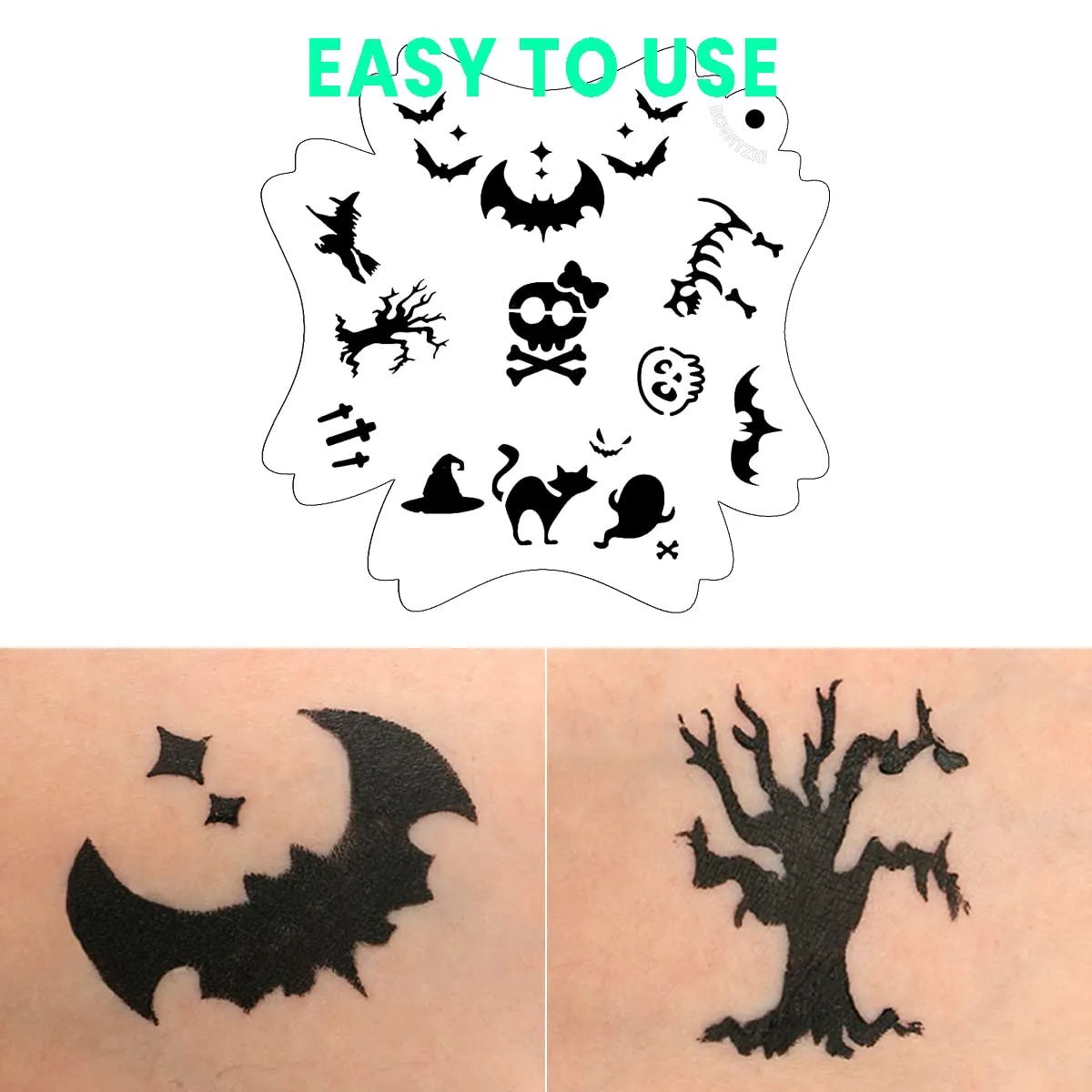 Bowitzki Reusable Face Paint Stencils for Body Art Painting Halloween Party Makeup Temporary Tattoos Stencils (Halloween-2)