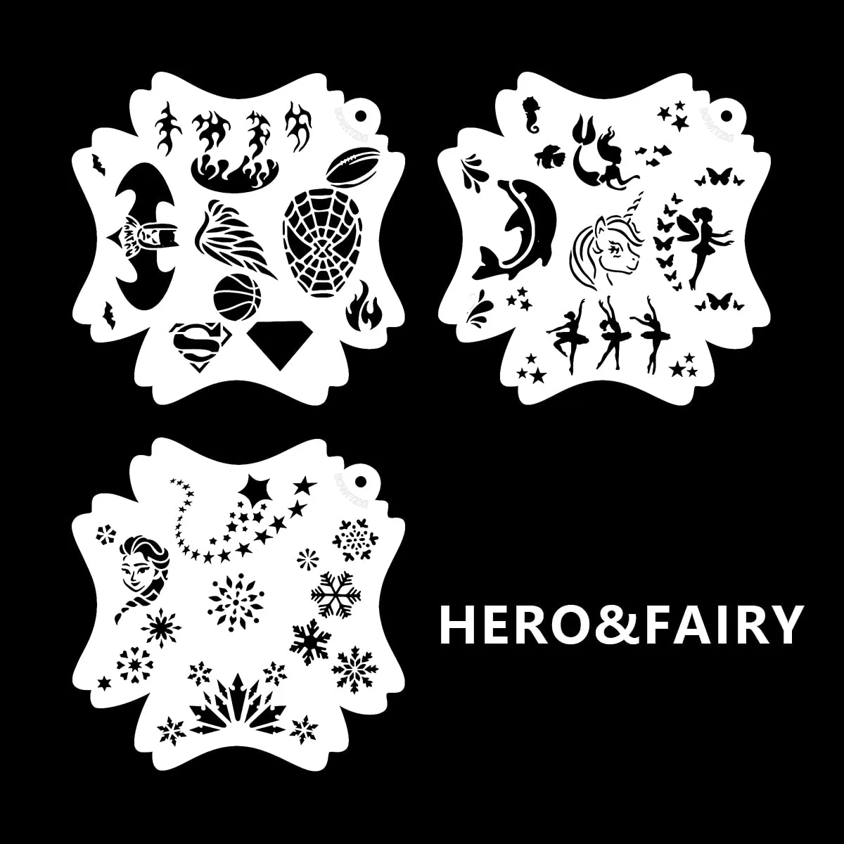 Bowitzki Reusable Face Paint Stencils for Body Art Painting Halloween Party Makeup Temporary Tattoos Stencils (Hero & Fairy)