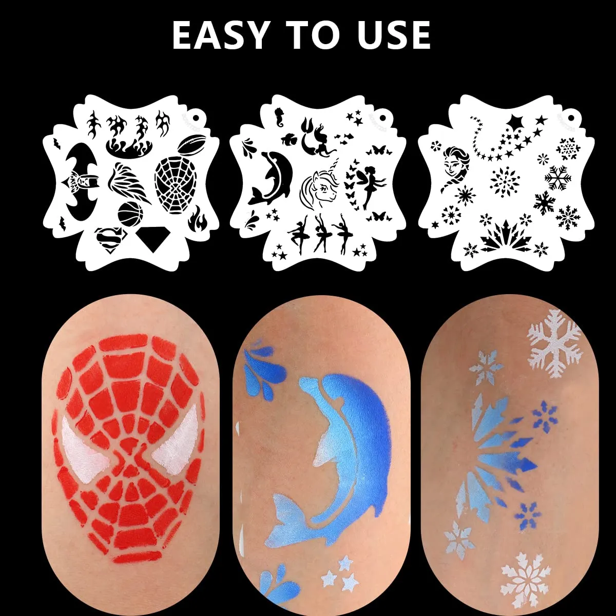 Bowitzki Reusable Face Paint Stencils for Body Art Painting Halloween Party Makeup Temporary Tattoos Stencils (Hero & Fairy)