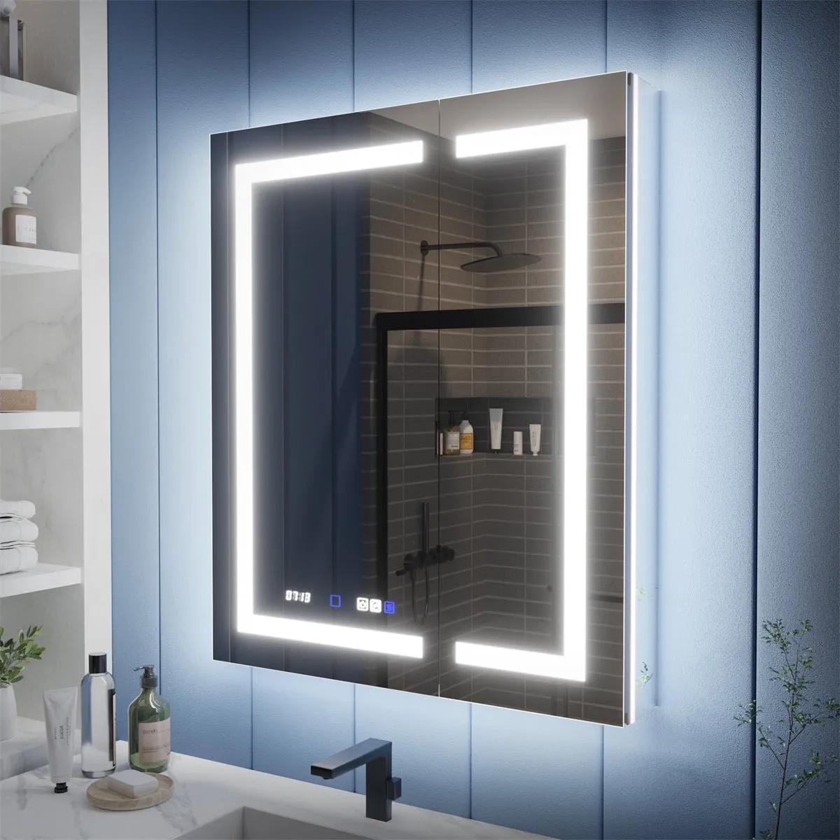 Illusion-B 30" x 36" LED Lighted Inset Mirrored Medicine Cabinet with Magnifiers Front and Back Light