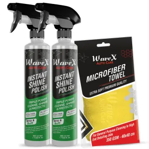 Instant Shine Bike Polish 350ml (Pack of 2) with Microfiber Cloth | All in One Bike Polish for Restoring Showroom Look of Bikes & Scooters