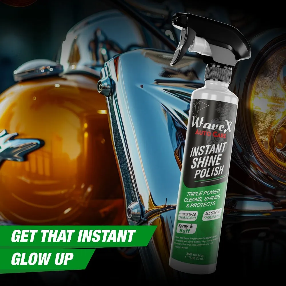 Instant Shine Bike Polish 350ml (Pack of 2) with Microfiber Cloth | All in One Bike Polish for Restoring Showroom Look of Bikes & Scooters