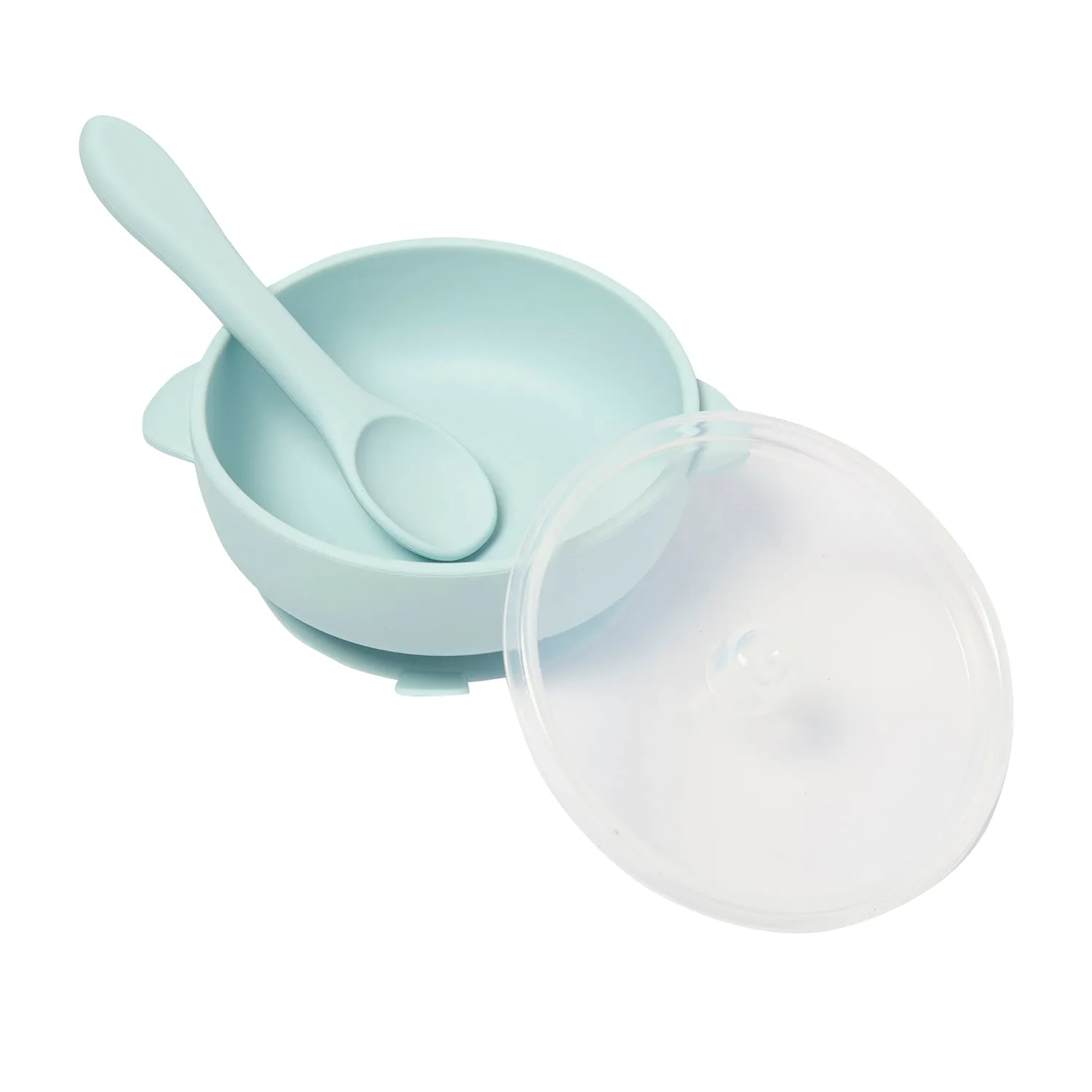 Mint Green Silicon Bowl With Lid And Spoon Set