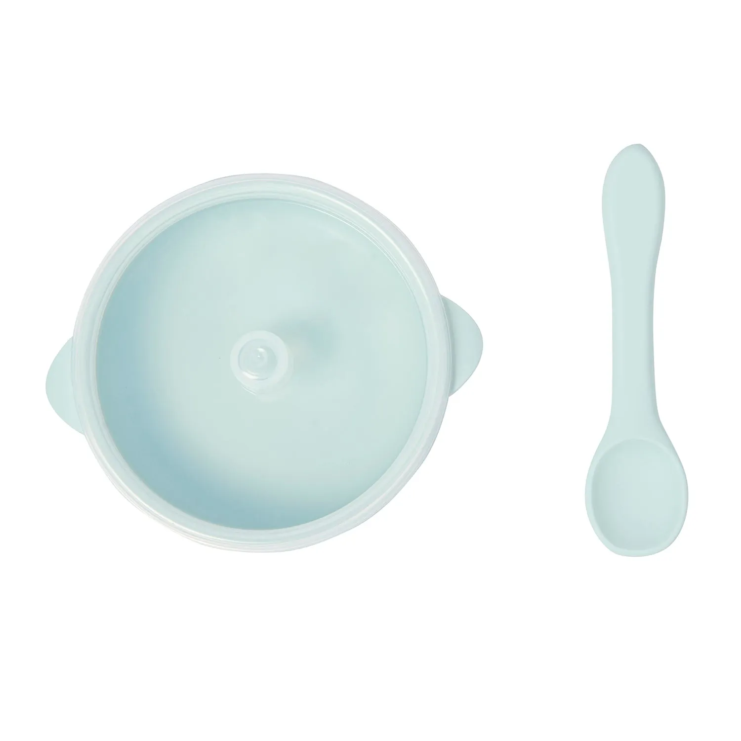 Mint Green Silicon Bowl With Lid And Spoon Set