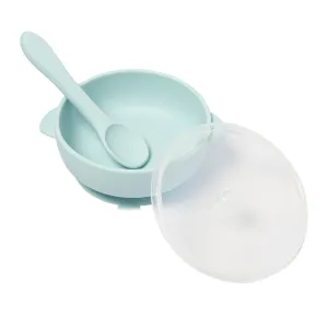 Mint Green Silicon Bowl With Lid And Spoon Set