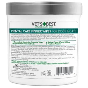 Vet's Best Dental Care Finger Wipes for Dogs & Cats